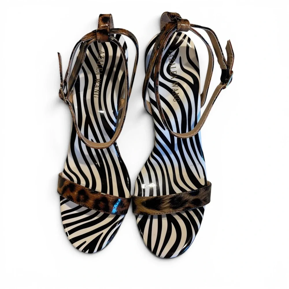 Azalea Wang Womens Leopard Zebra Print Platform Wedge Sandals Mixed Animal 8.5